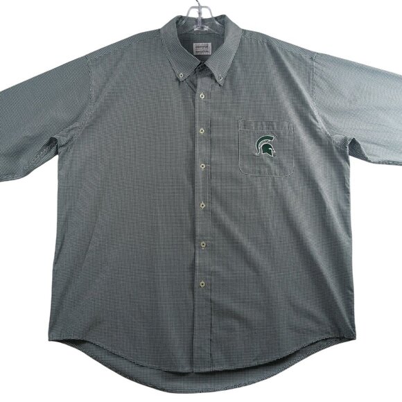 Michigan State Spartans Button Down Shirt Green White Check Men XXL Long Sleeve - Picture 3 of 14